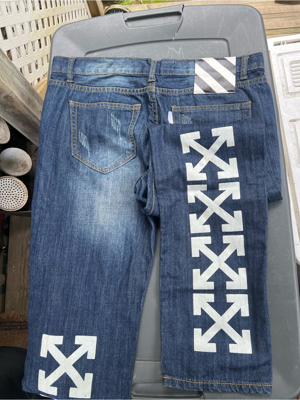 Off-White Navy Blue Denim Jeans with White Arrow Logo
